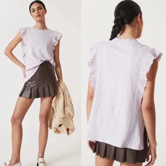 Anthropologie Pilcro Feminine Ruffle-Eyelet Sleeve Tunic in Lilac - Picture 1 of 10